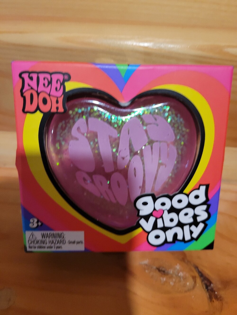 Needoh Heart Stress Ball Kids Toy - Pink Glitter "Stay Groovy" Good Vibes